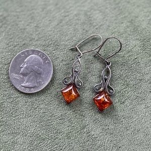 Dramatic Elegance: Gothic Amber Earrings in Sterling Silver 🖤✨